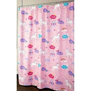 Fairytale Unicorn Castle Shower Curtain Fabric Bath Purple Pink Blue Bath NEW